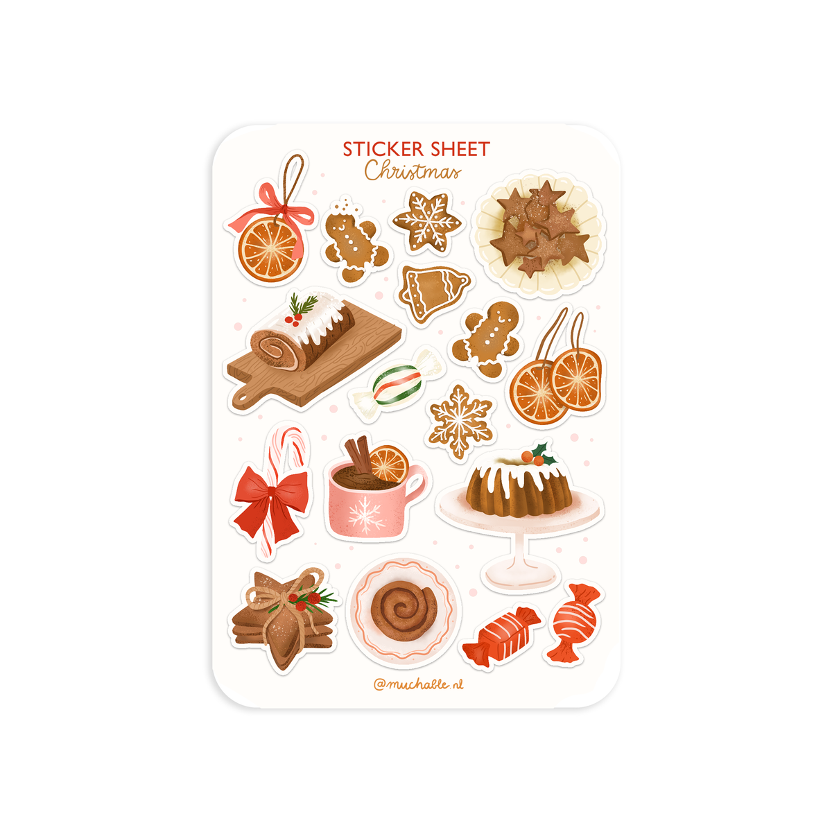 A6 sticker sheet - A6 stickervel kerst eten- Christmas food cakes
