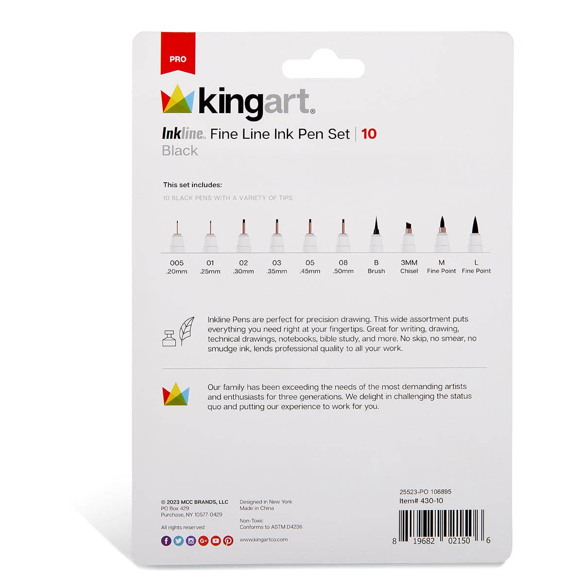 Inkline™ PRO Fine Line Archival Black Ink Pens 10 pc