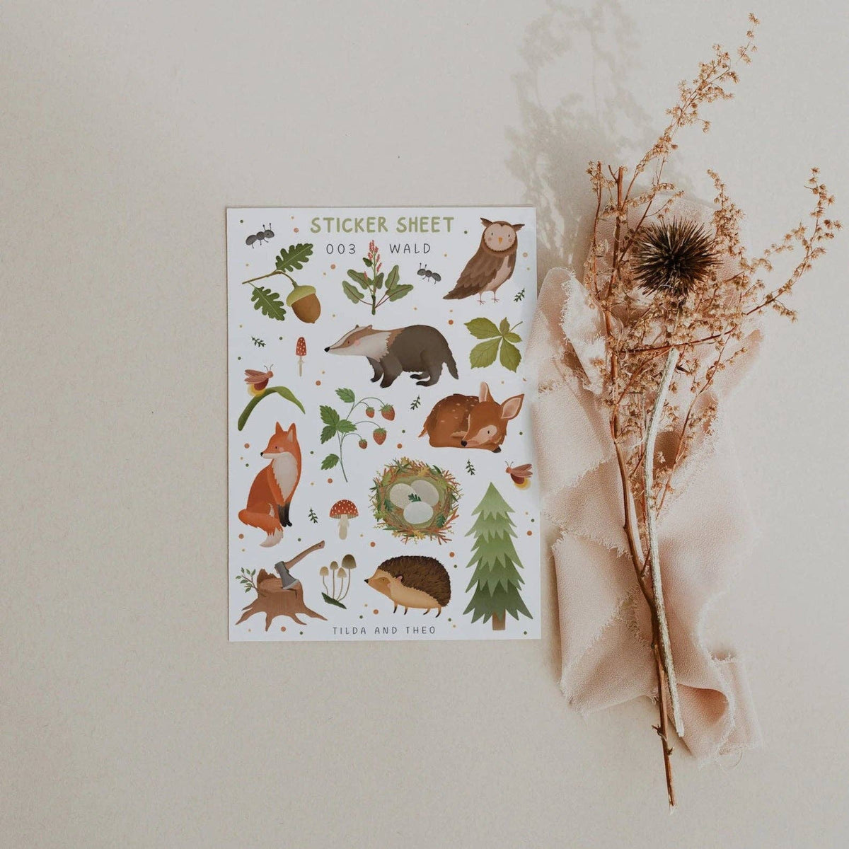Sticker Sheet Forest - Forest Animals: Fox, Badger, Owl