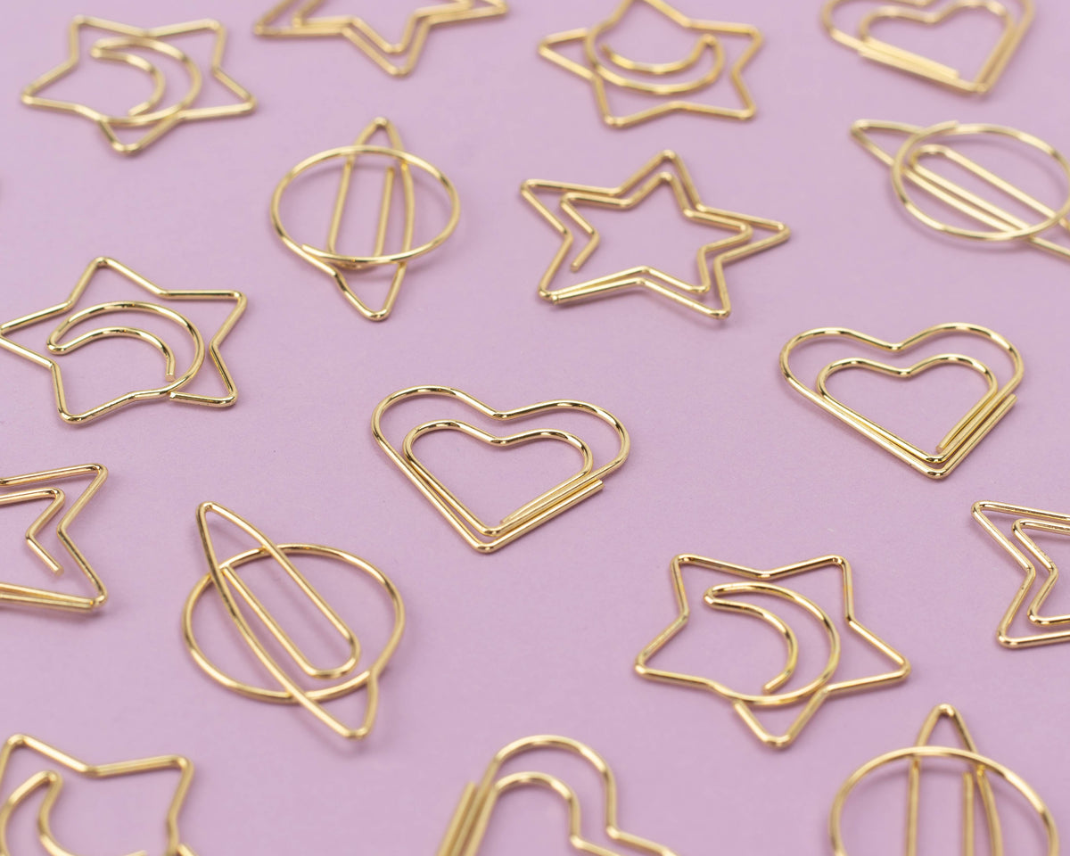 Gold Christmas Binder Clips - Star/Moon