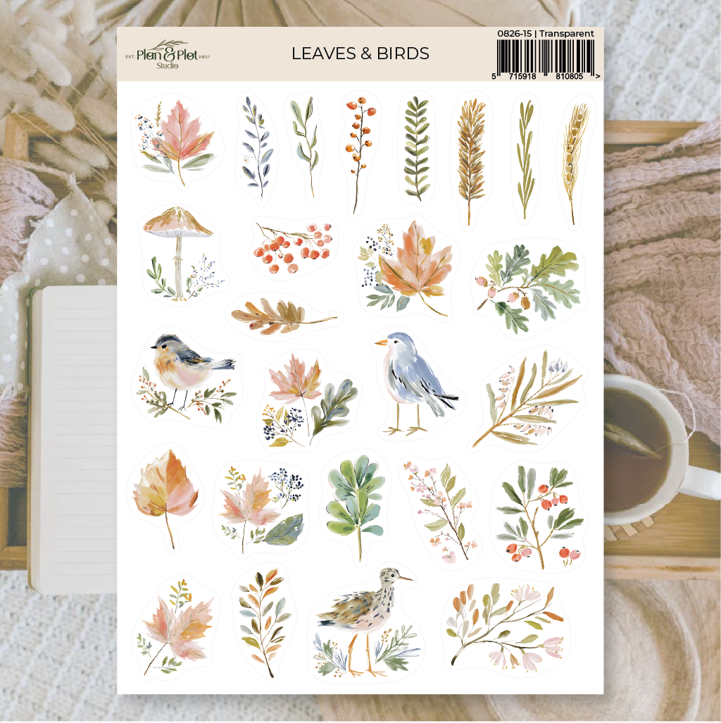 Leaves & birds | Transparent matte vinyl stickers