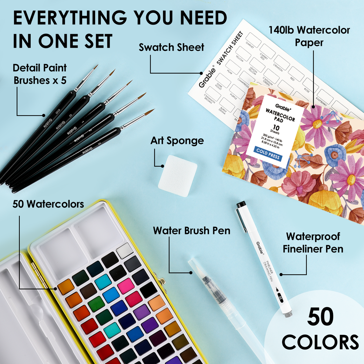 Grabie All-In-One Premium Watercolor Set of 50