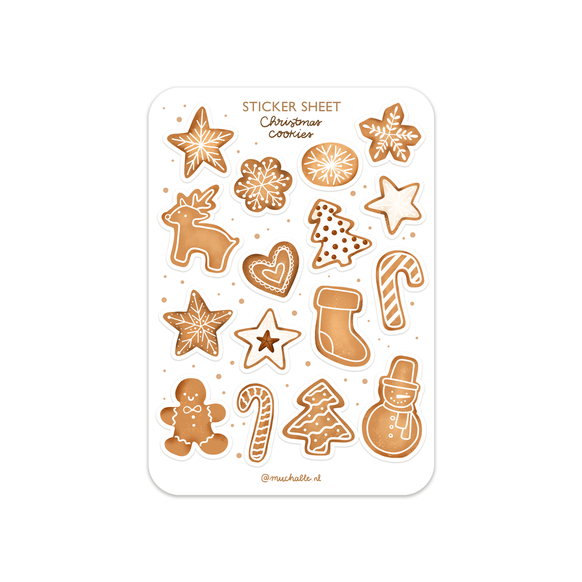 A6 sticker sheet - stickervel kerst kookjes - Christmas cookie illustration