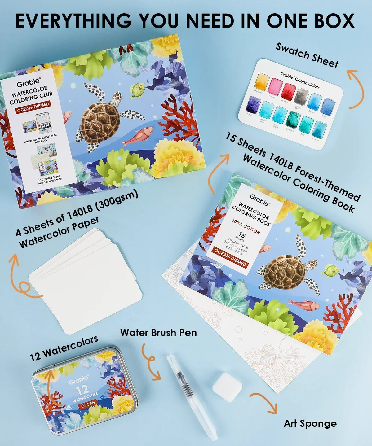 Ocean-Themed Watercolor Coloring Club Box