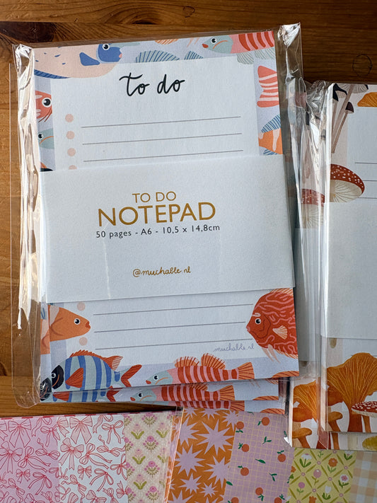 Notepad A6 to do list - fish & ocean animals art
