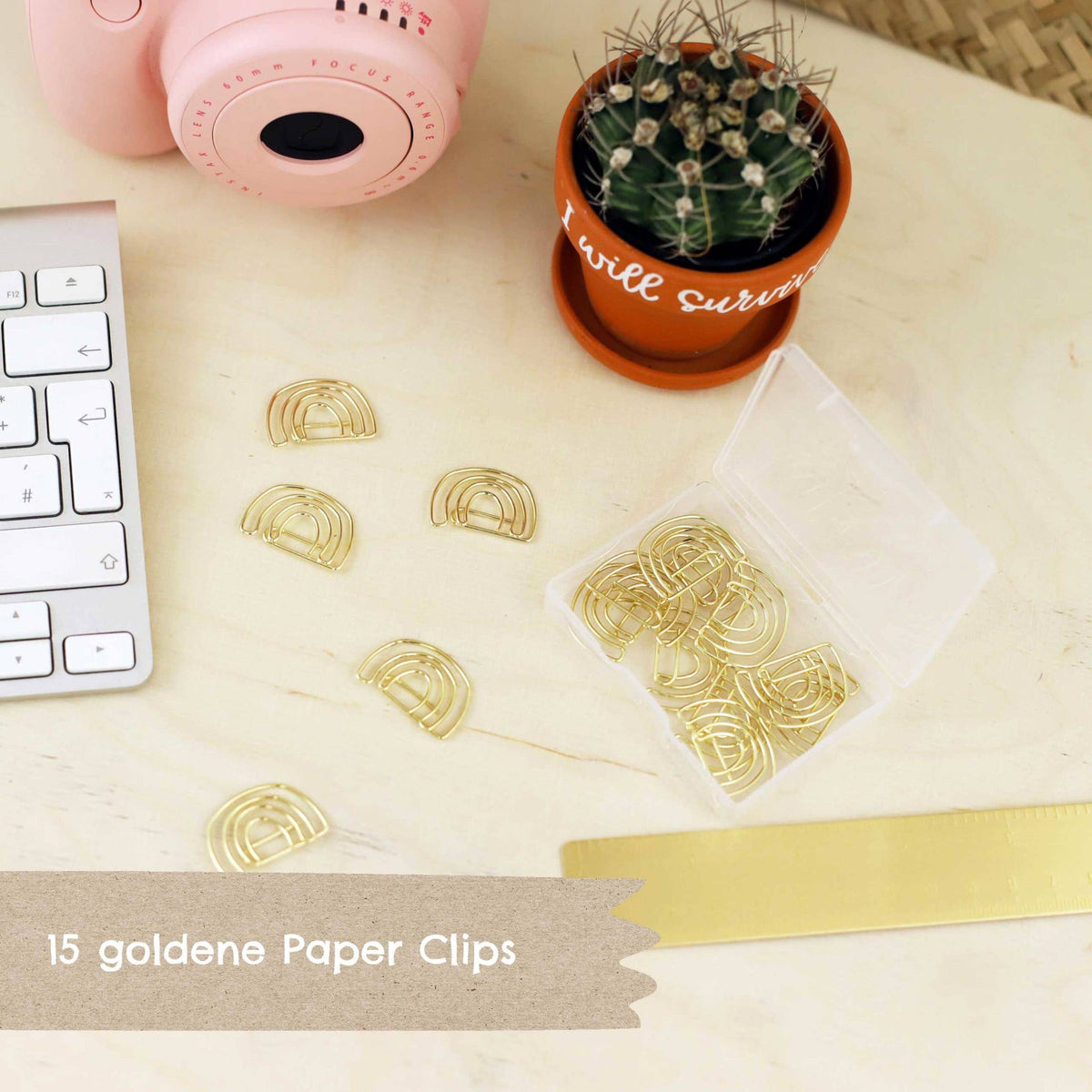 Golden Paper Clips - Rainbow - Set of 15