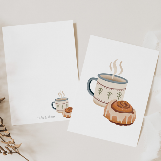 Carte postale, Mug de camping et Rouleau à la cannelle Carte de vœux Norvège