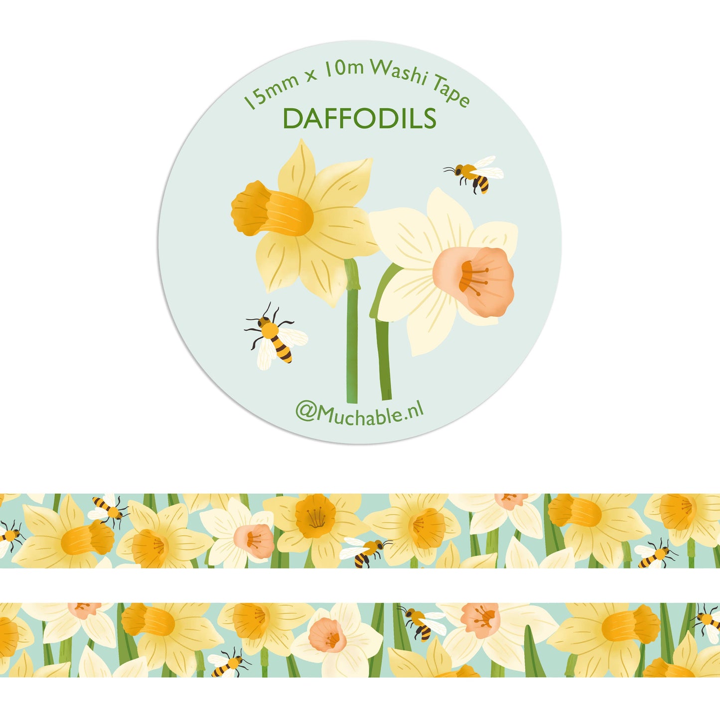 Washi tape - daffodils, narcissus flowers- gele narcis