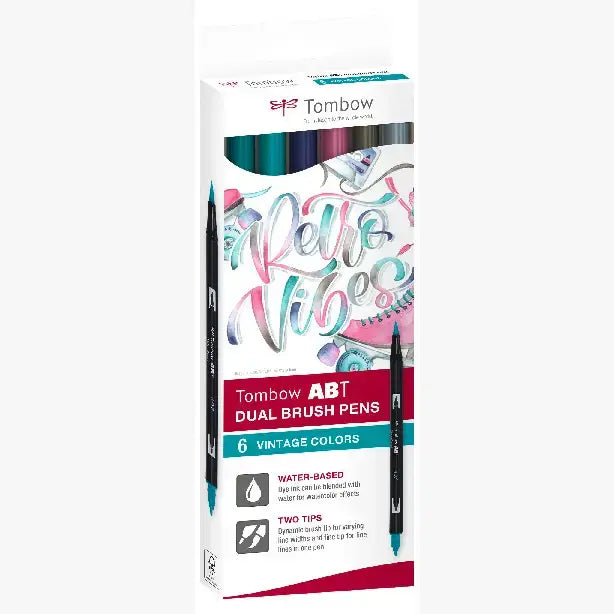 Tombow ABT Dual Brush Pen - Set of 6 (Candy, pastel, Primary and Vintage colours)