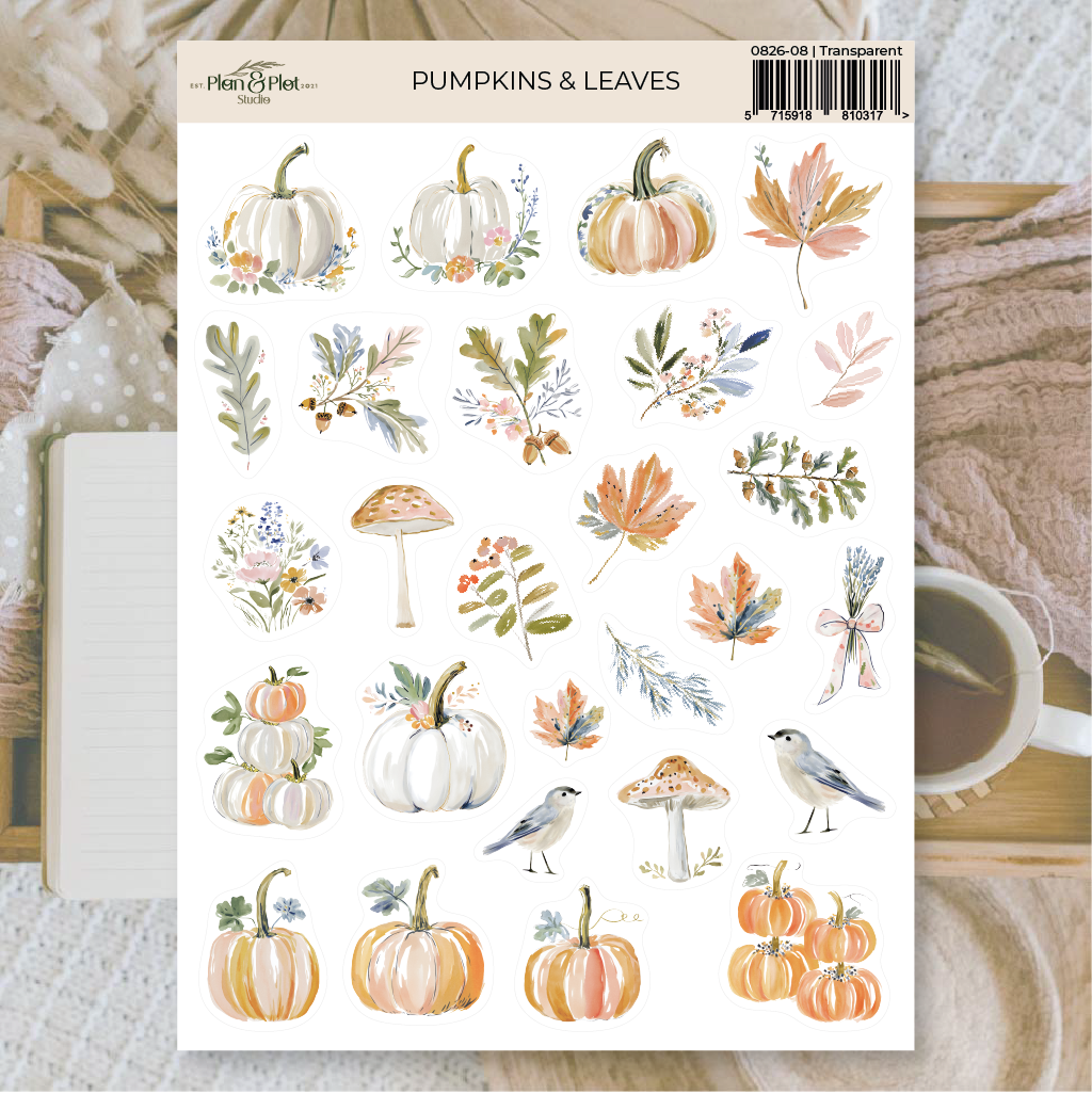 Pumpkins & leaves | Transparent matte vinyl stickers