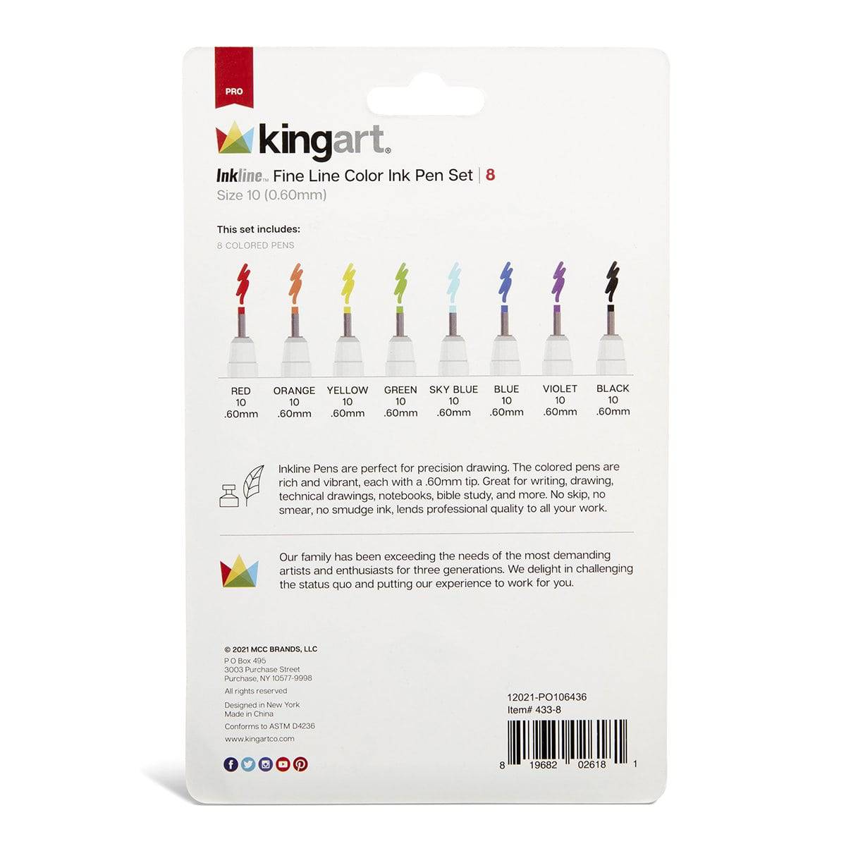 Inkline™ PRO Fine Line Archival Ink Pens - Size 10 - 8 Colors