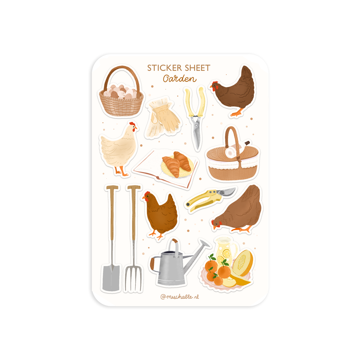A6 sticker sheet - garden - chickens, spring, gardening stickervel