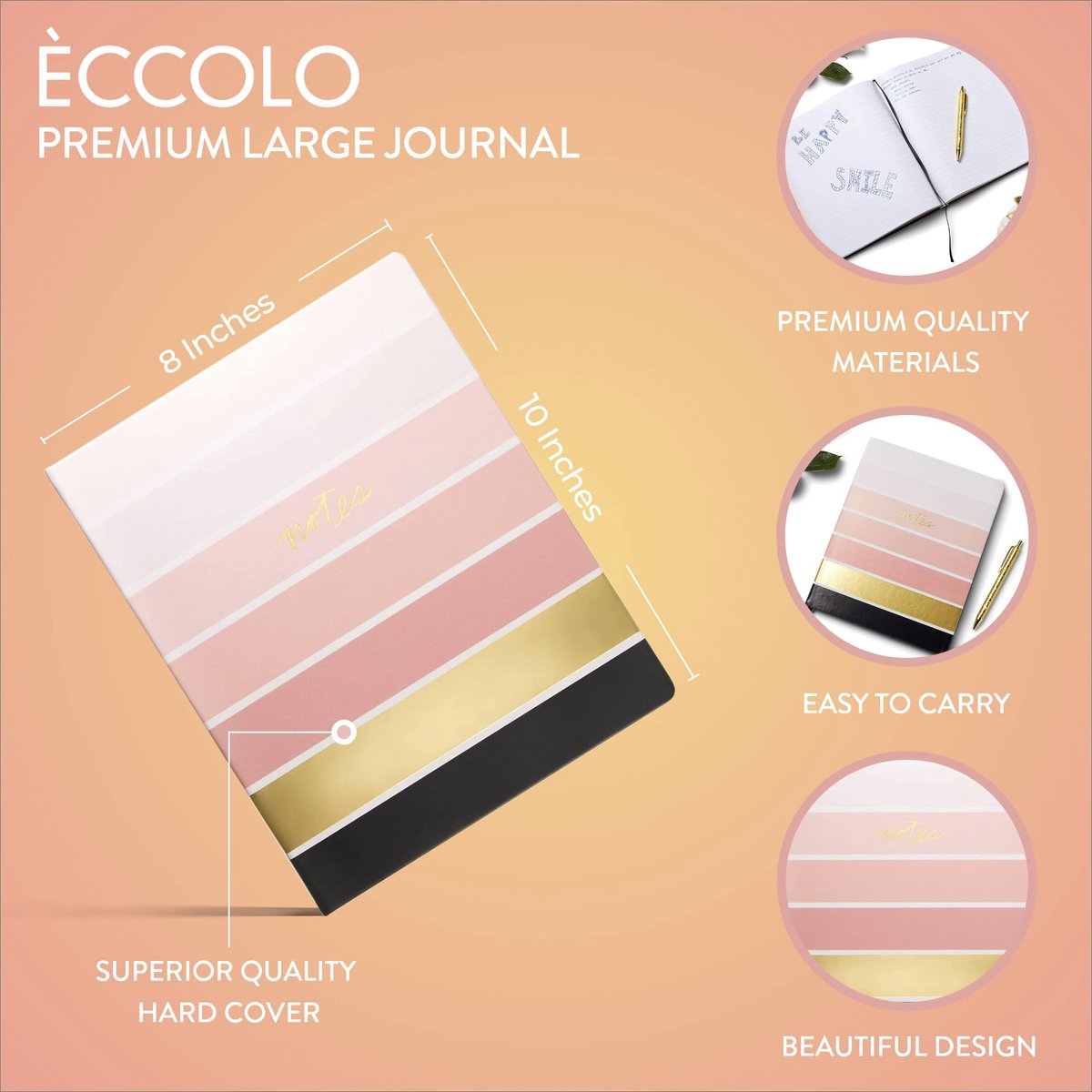 Eccolo Light Ombre Stripe notitieboek roze en goud