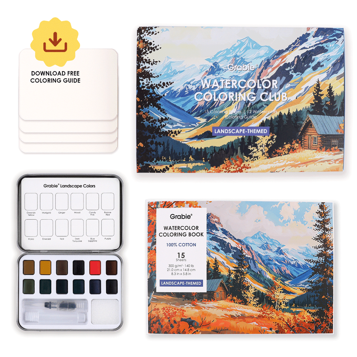 Landscape Themed Watercolor Coloring Club Box - Grabie