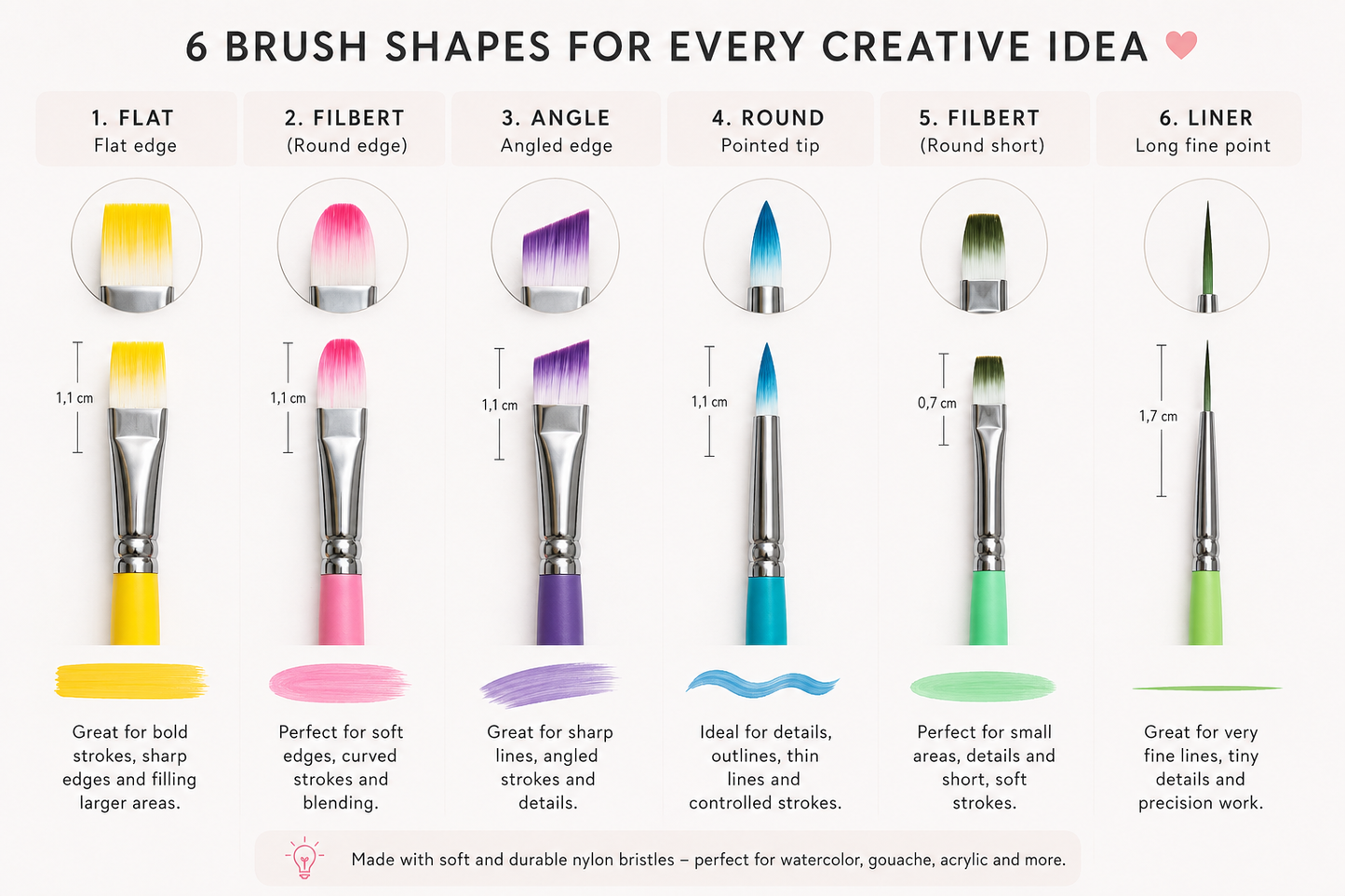 paintbrush set of 6 brushes - round