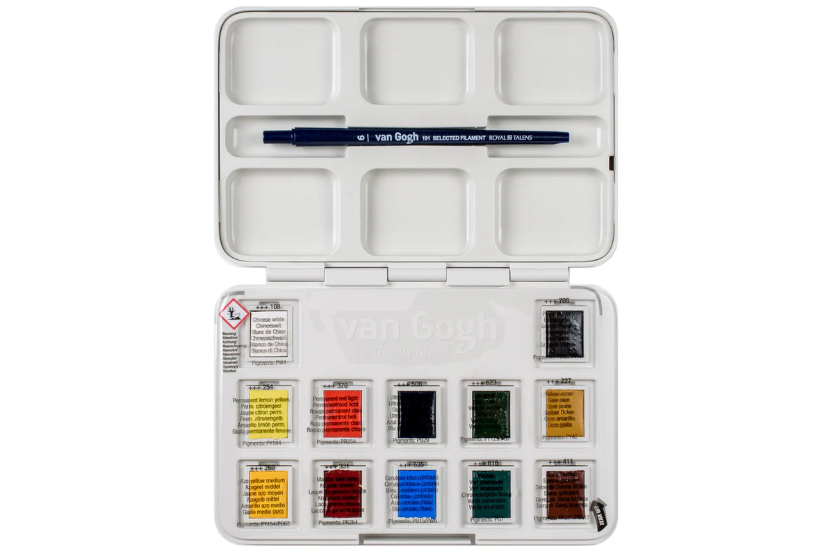Van Gogh aquarelset met basiskleuren | 12 halve napjes