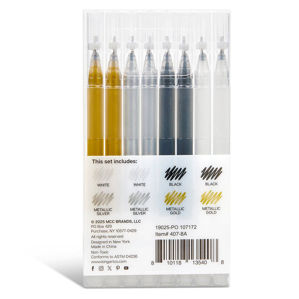 Gel Pens – Gold, Silver, Black & White - 8 Count (2 each per color)