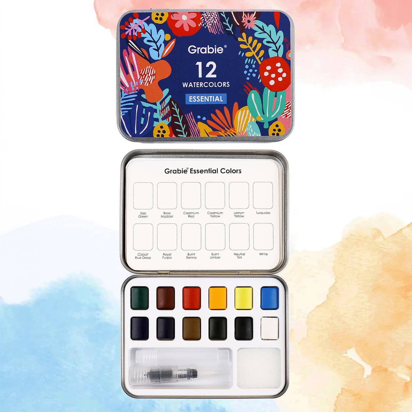 Grabie Watercolor Pocket Set Of 12 With Brush & paper - Essential Colors