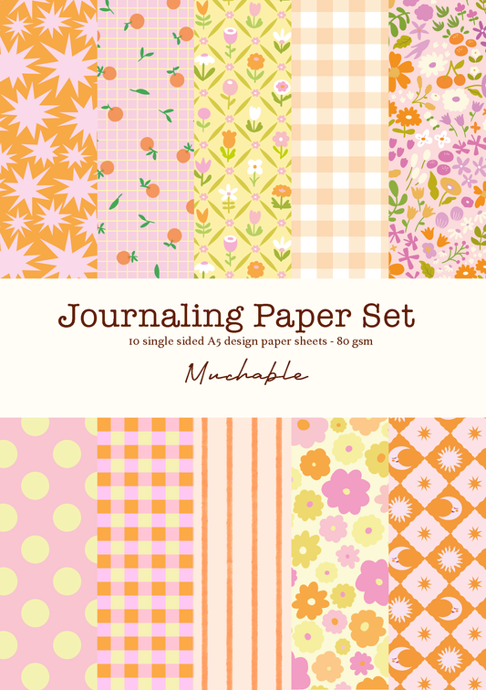 Journaling scrapbook paper set - 10 A5 printed/patterned sheets