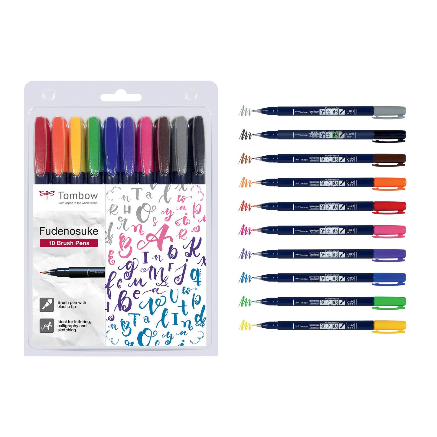 Tombow Fudenosuke Brush Pen Color 10-piece set
