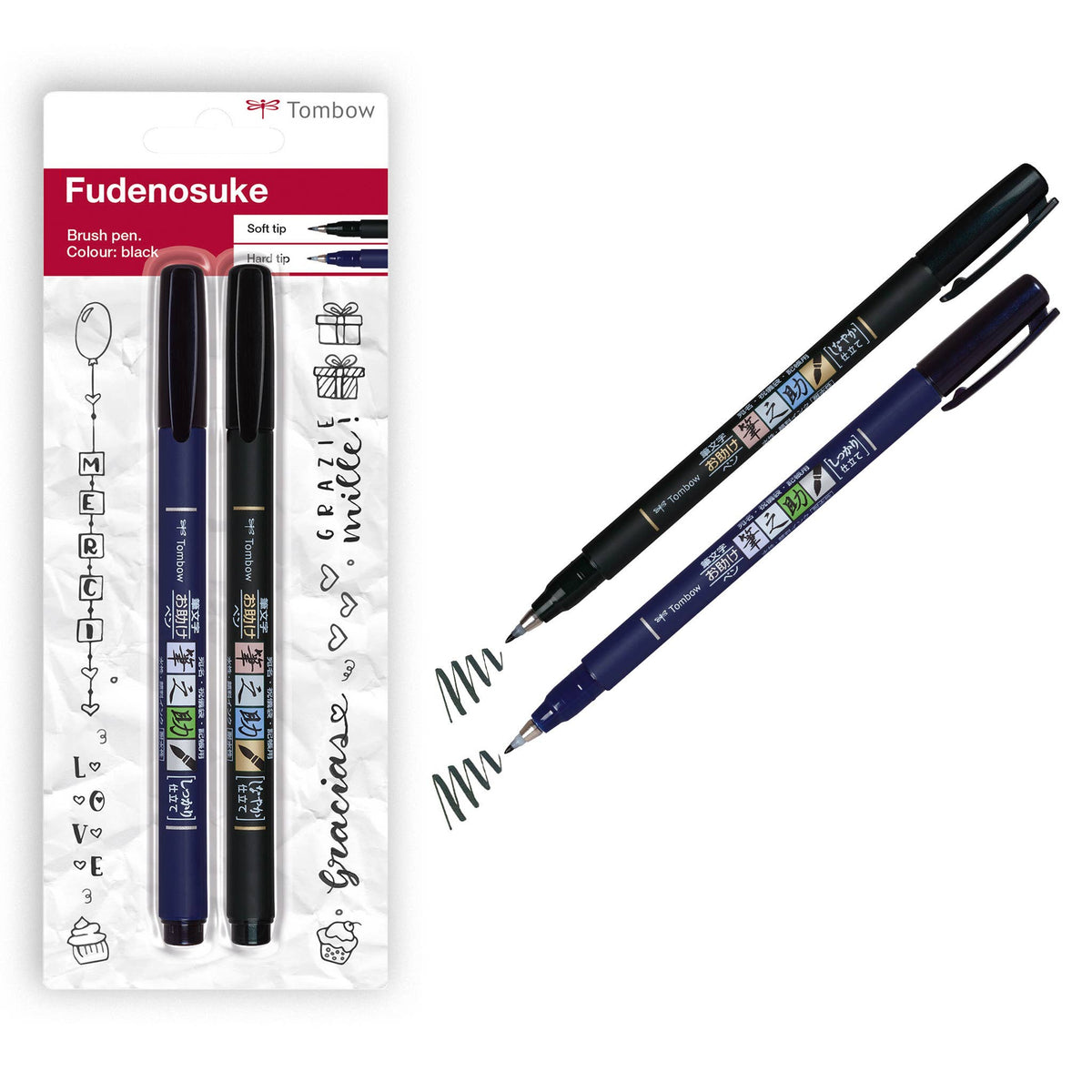 Tombow Fudenosuke Brush Pen 2-piece Set Blistered