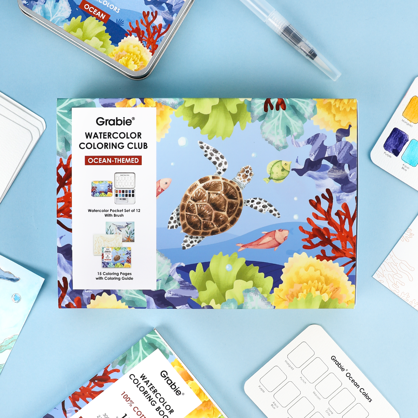 Ocean-Themed Watercolor Coloring Club Box
