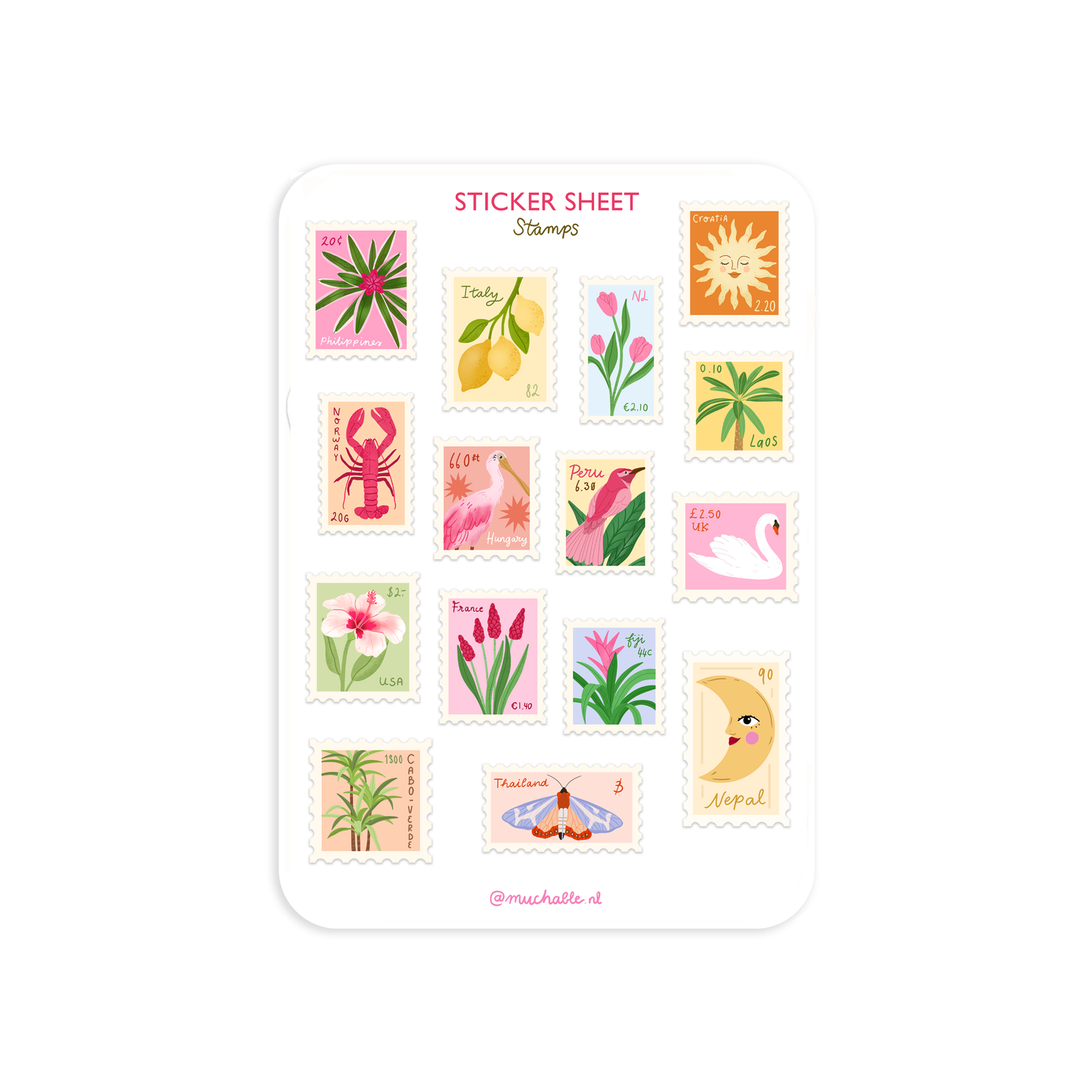 A6 sticker sheet - stamps print stickervel - postzegels