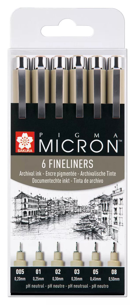 Sakura Pigma Micron fineliners - 6 stuks