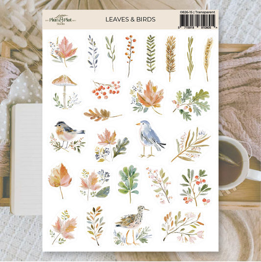 Leaves & birds | Transparent matte vinyl stickers