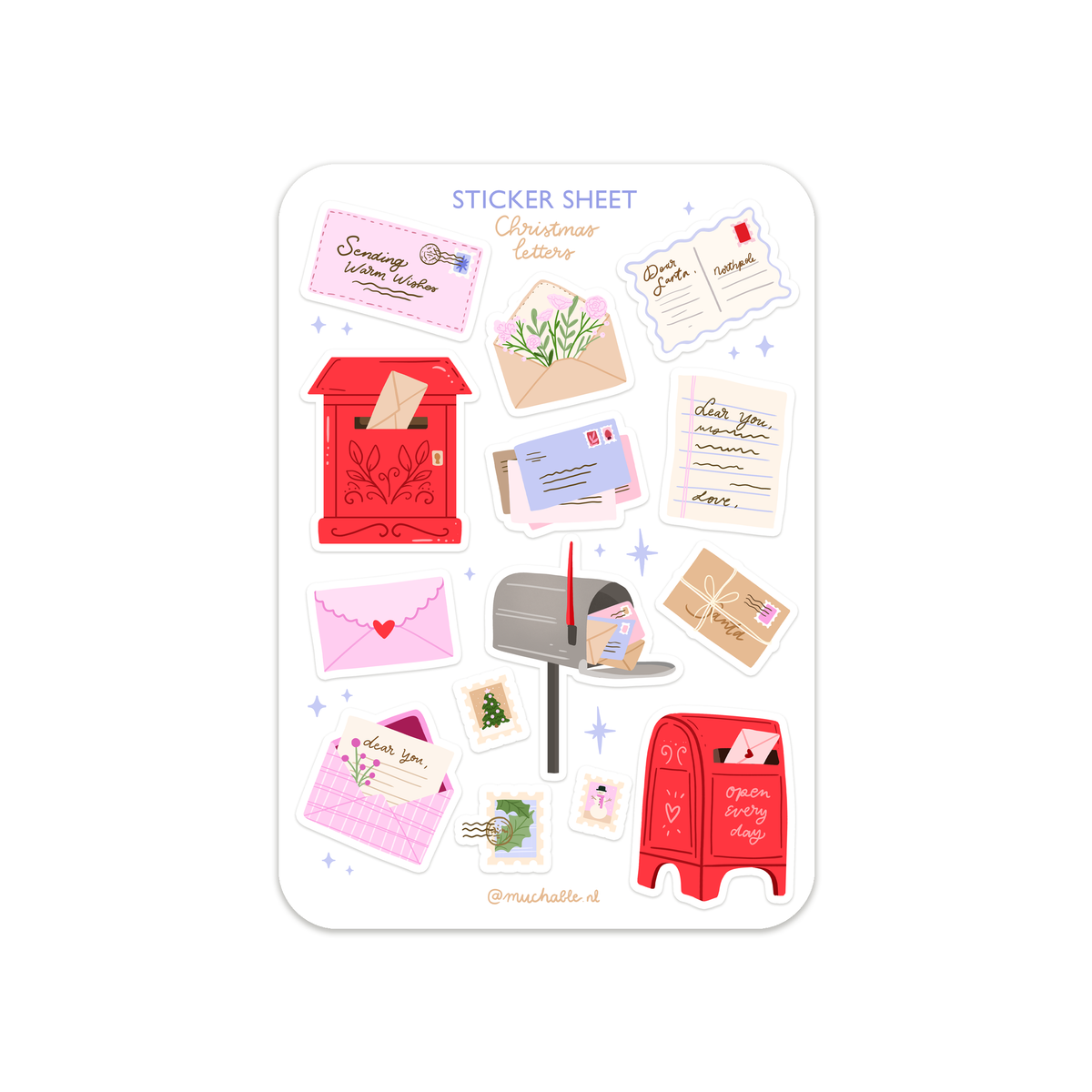A6 sticker sheet - A6 stickervel kerst briefpost - Christmas mail post