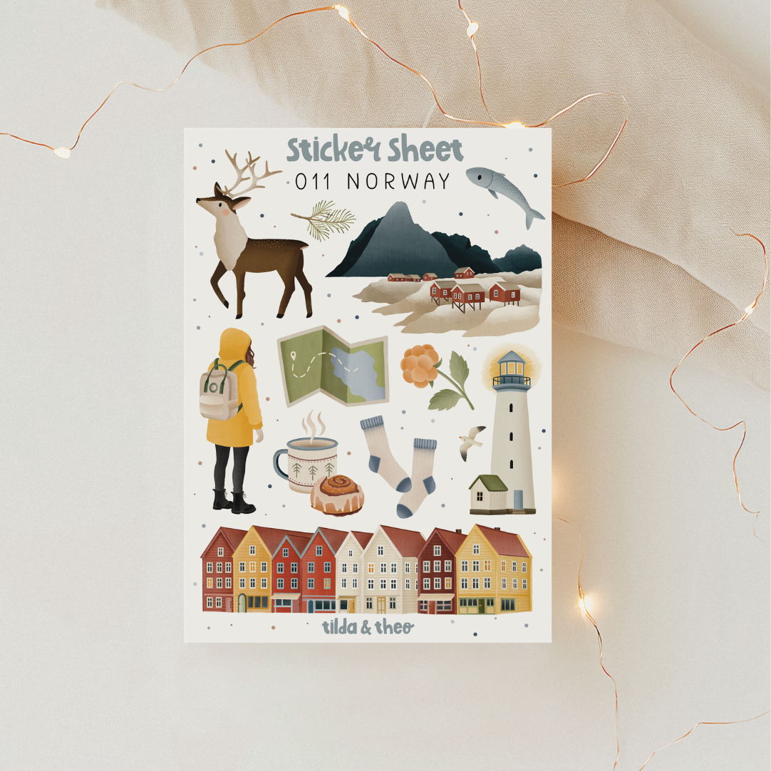 Sticker Sheet Norway/ Scandinavia Trip - for Travel Journal