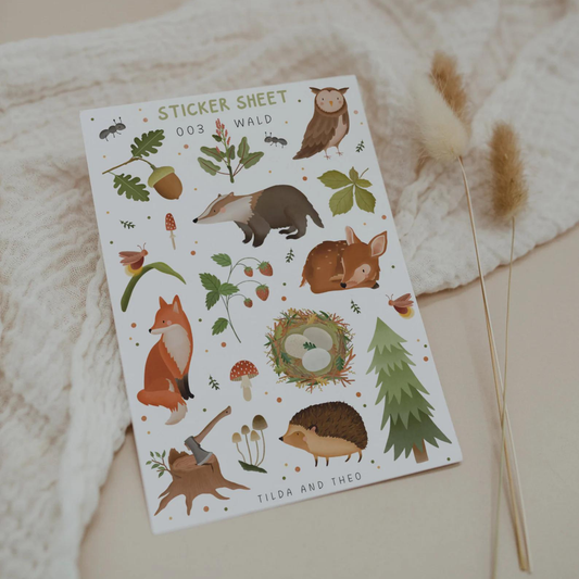 Planche d'autocollants Forêt - Animaux de la forêt : Renard, blaireau, hibou