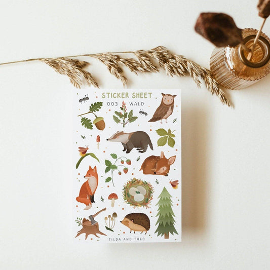 Planche d'autocollants Forêt - Animaux de la forêt : Renard, blaireau, hibou