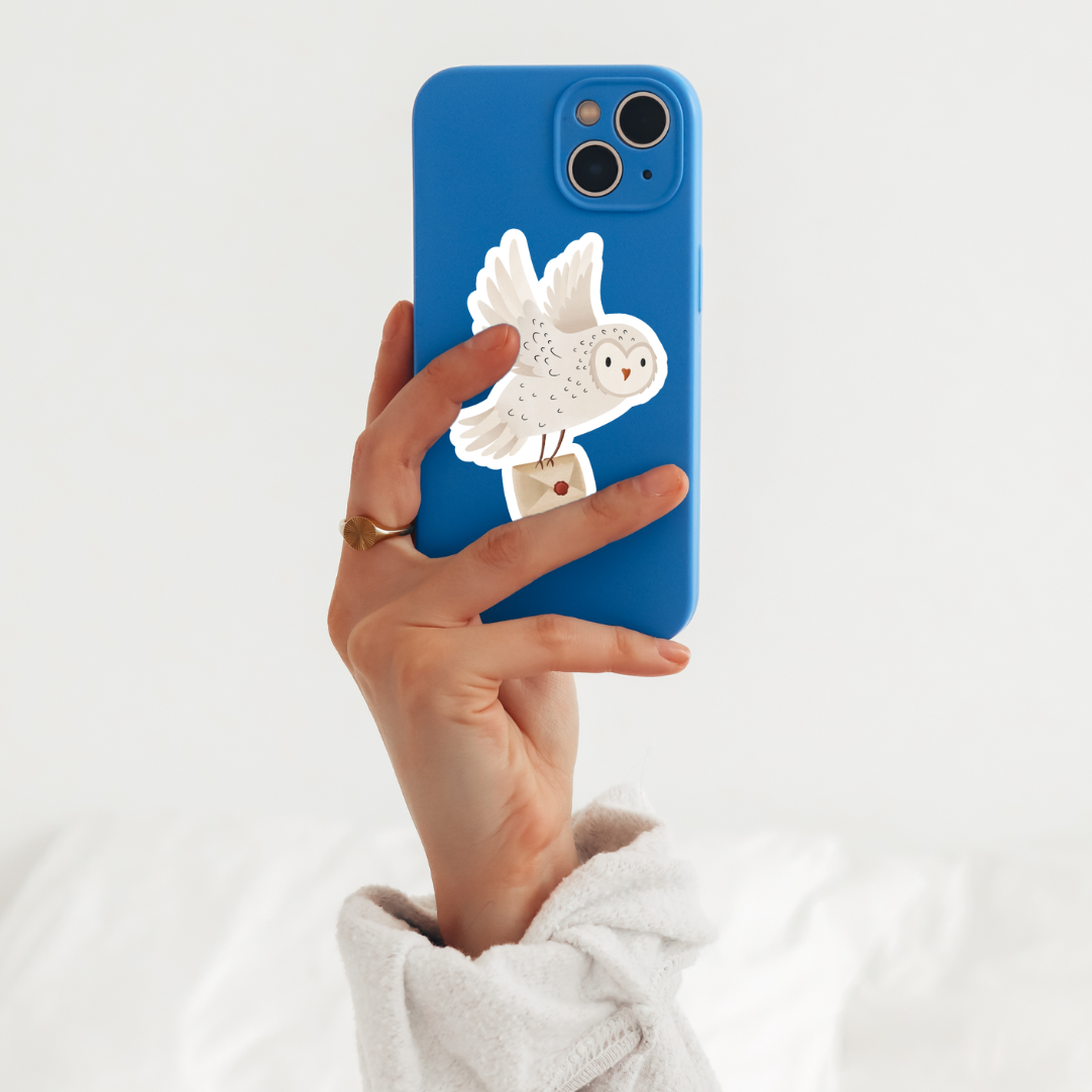 Owl sticker vinyl decal snowy owl with letter - water bottle sticker - reading magic gift owl waterproof animal sticker