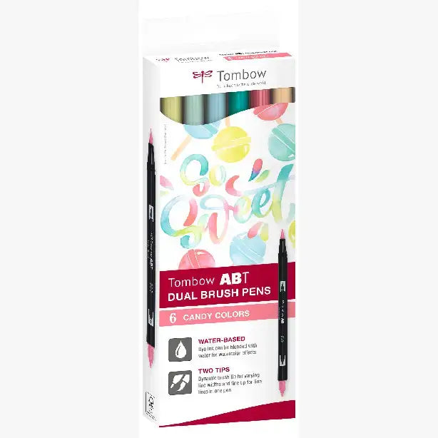 Tombow ABT Dual Brush Pen - Set of 6 (Candy, pastel, Primary and Vintage colours)
