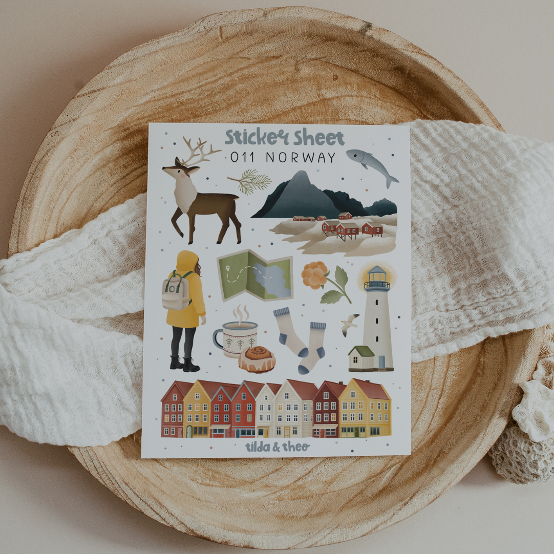 Sticker Sheet Norway/ Scandinavia Trip - for Travel Journal