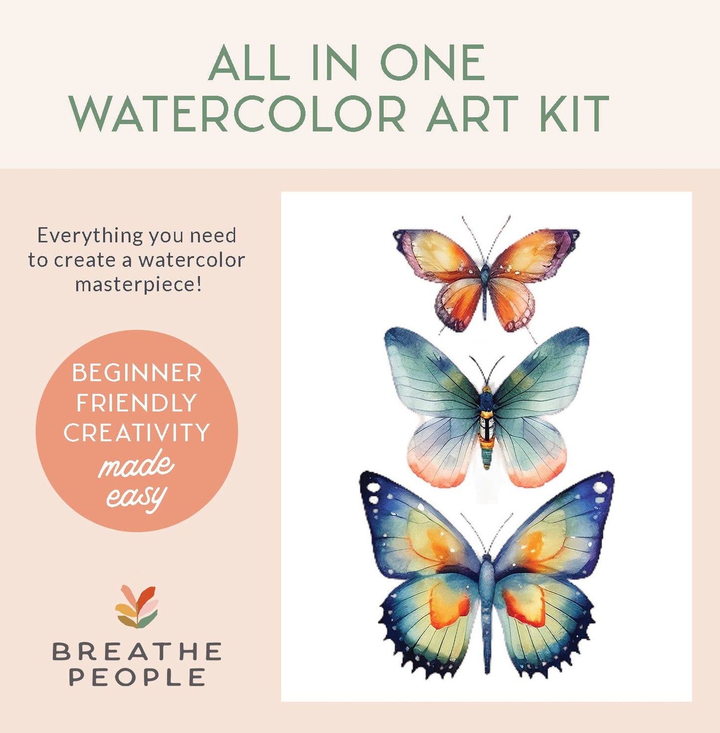 All-In-One Beginner Watercolor Paint Set - Butterflies