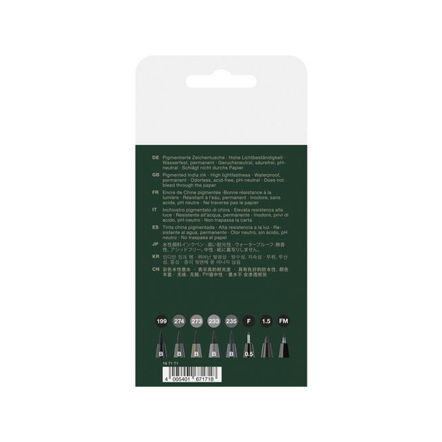 Faber-Castell Pitt artist pennenset in zwart en grijs, 8 stuks