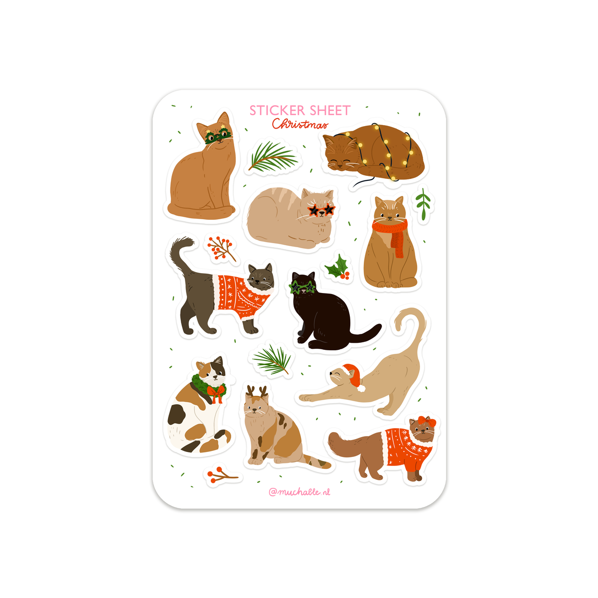 A6 sticker sheet - stickervel - Christmas cats