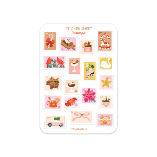 A6 sticker sheet - A6 stickervel kerst postzegels- Christmas stamps
