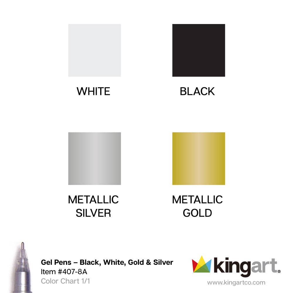 Gel Pens – Gold, Silver, Black & White - 8 Count (2 each per color)