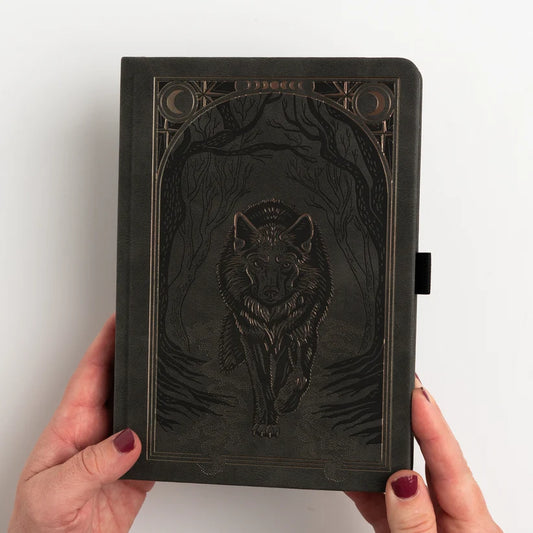 Wolf in the Night Notebook A5 journal, 192 dot grid, Archer & Olive