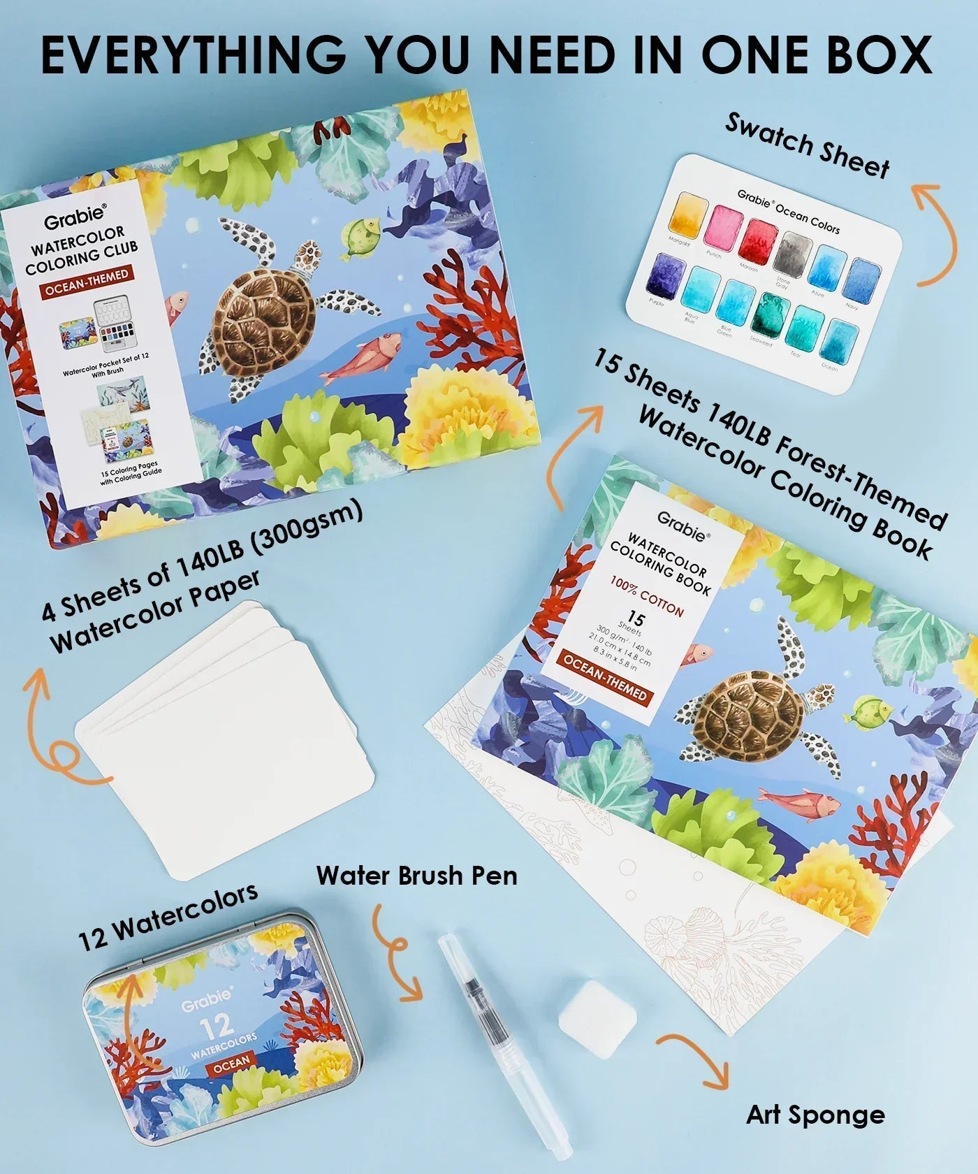 Ocean-Themed Watercolor Coloring Club Box