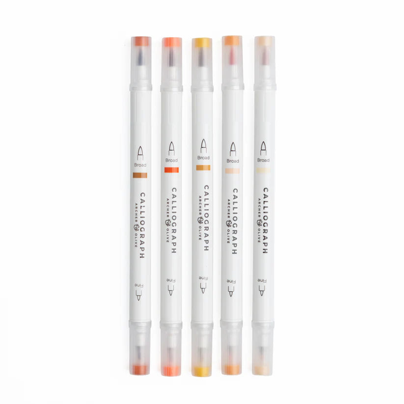 Burnt Orange Hues Sets of 5 - Calliograph pens - Archer & Olive