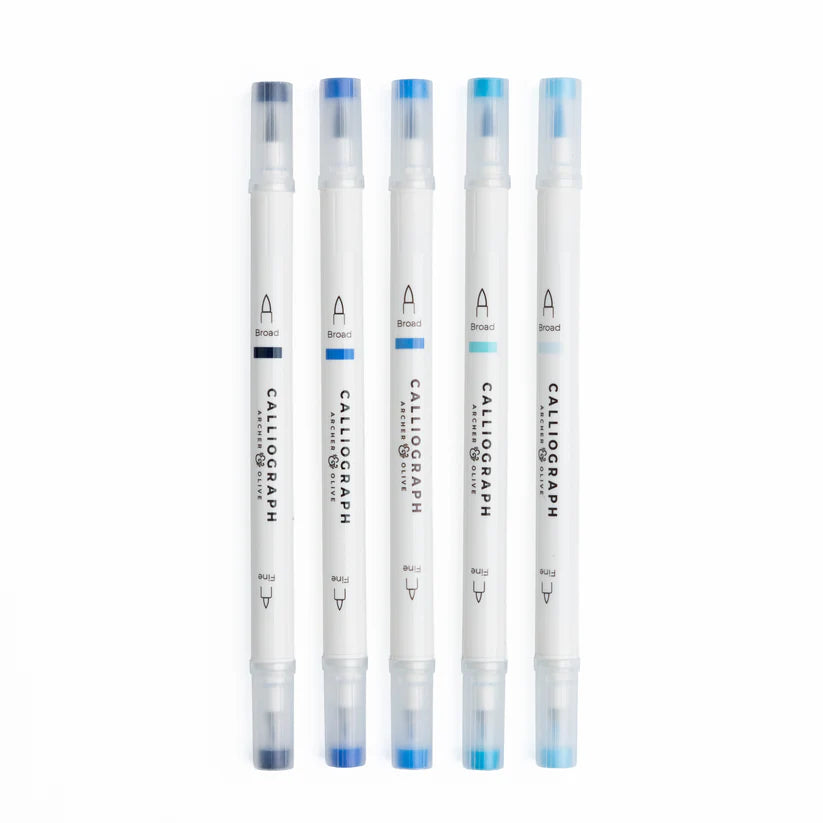 Indigo Hues Sets of 5 - Calliograph pens - Archer & Olive