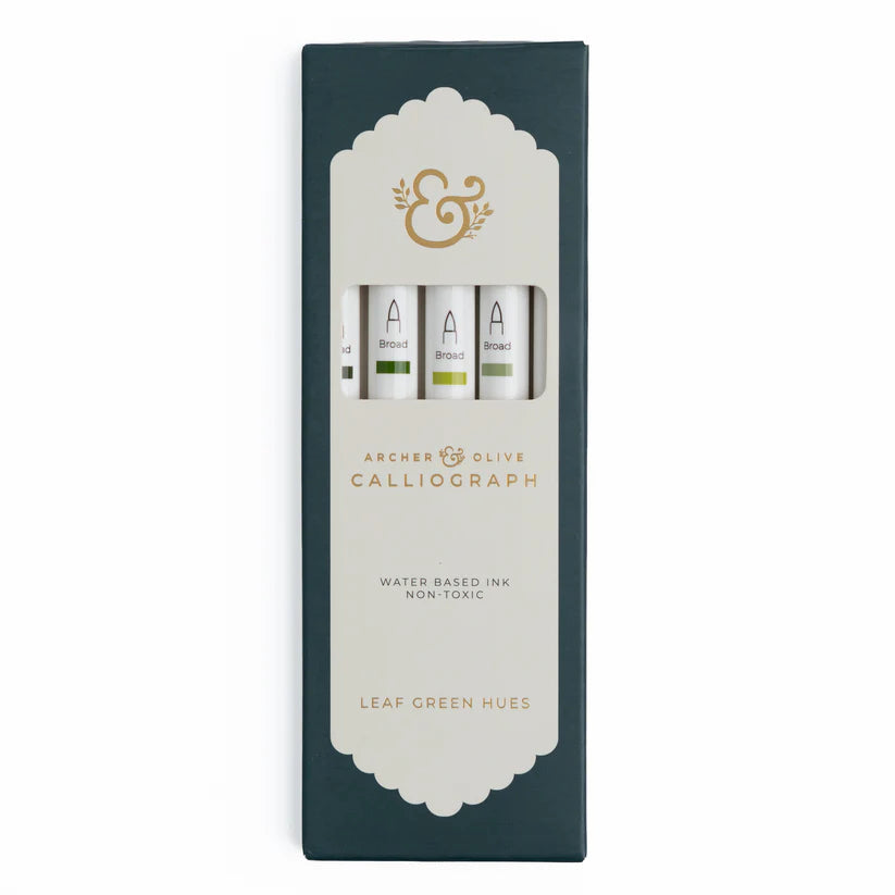 Leaf Green Hues Sets of 5 - Calliograph pens - Archer & Olive