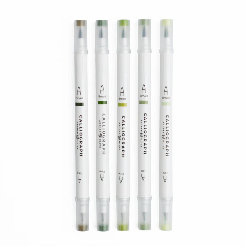 Leaf Green Hues Sets of 5 - Calliograph pens - Archer & Olive