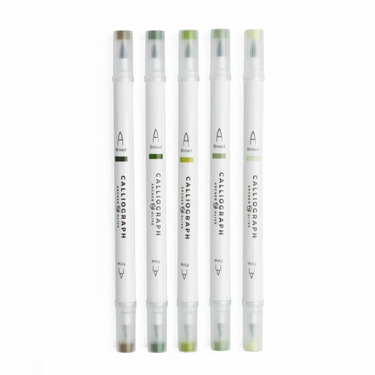 Leaf Green Hues Sets of 5 - Calliograph pens - Archer & Olive