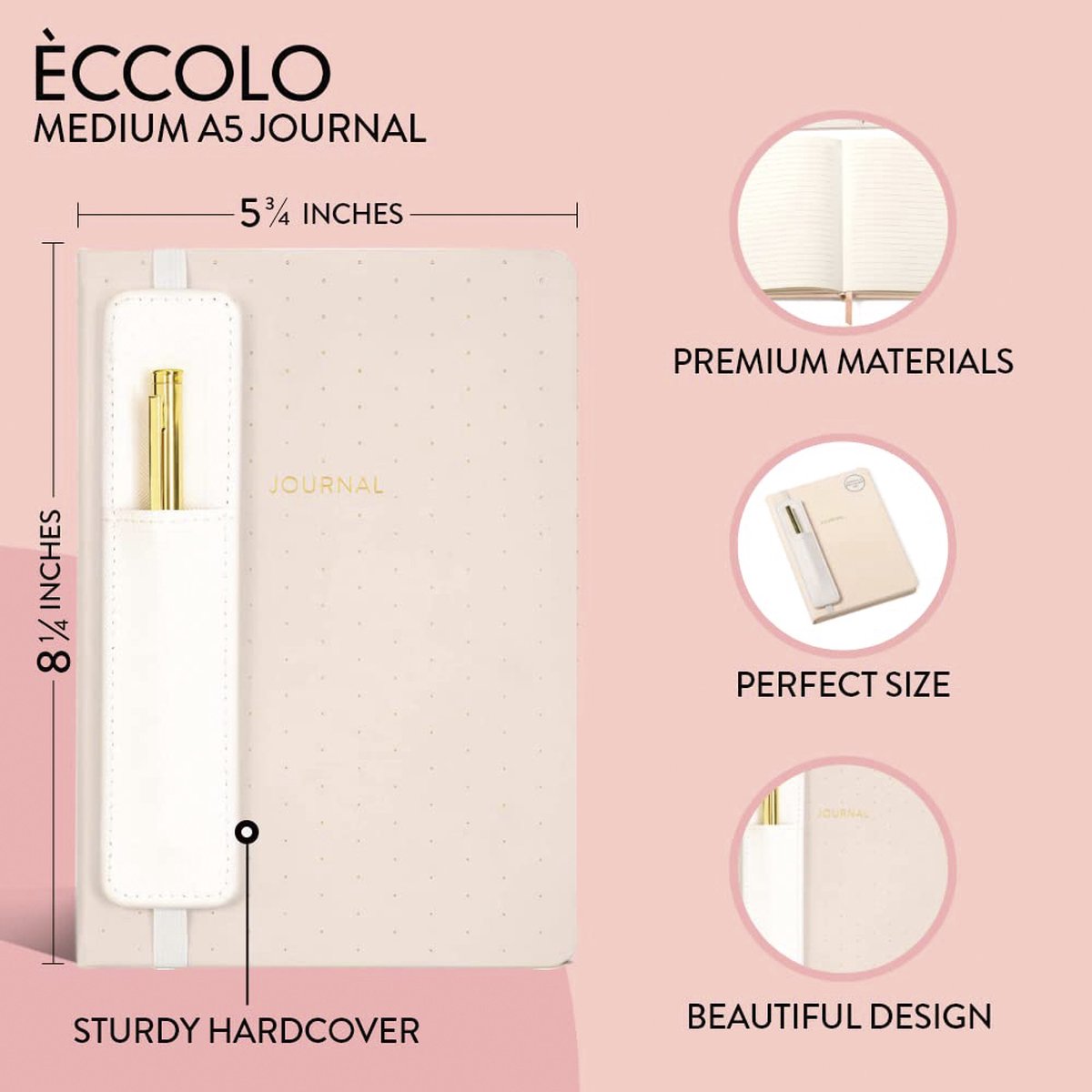 Notitieboek Eccolo met pen en houder Pink lijn
