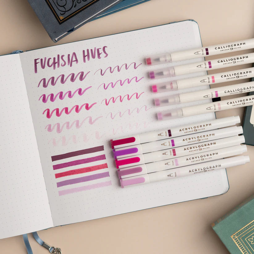 Leaf Green Hues Sets of 5 - Calliograph pens - Archer & Olive